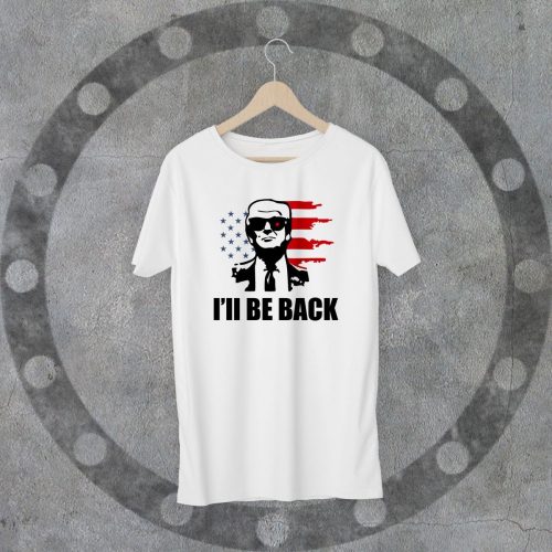 I'LL BE BACK környakú fehér póló S