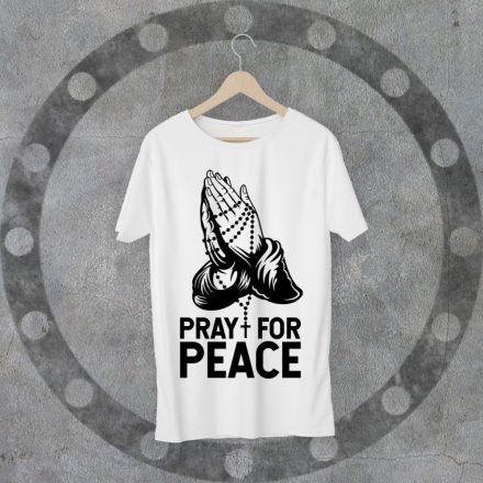 PRAY FOR PEACE környakú fehér póló