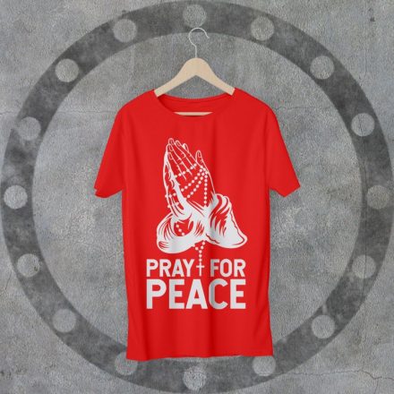 PRAY FOR PEACE környakú piros póló
