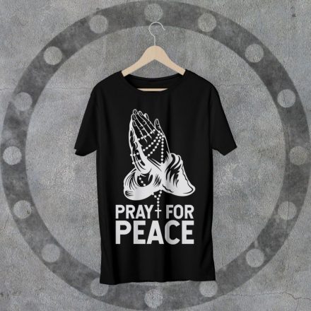 PRAY FOR PEACE környakú fekete póló