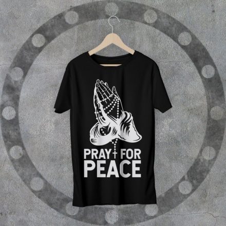 PRAY FOR PEACE környakú fekete póló S