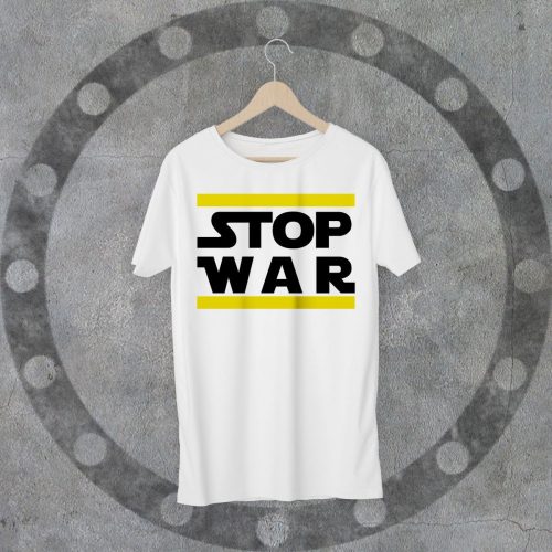 STOP WAR környakú fehér póló