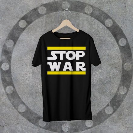 STOP WAR környakú fekete póló