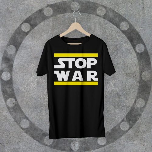 STOP WAR környakú fekete póló