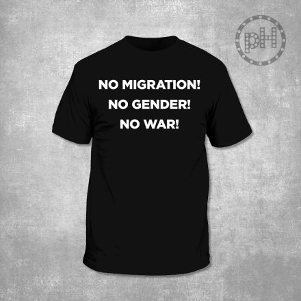 No migration no gender no war környakú fekete póló